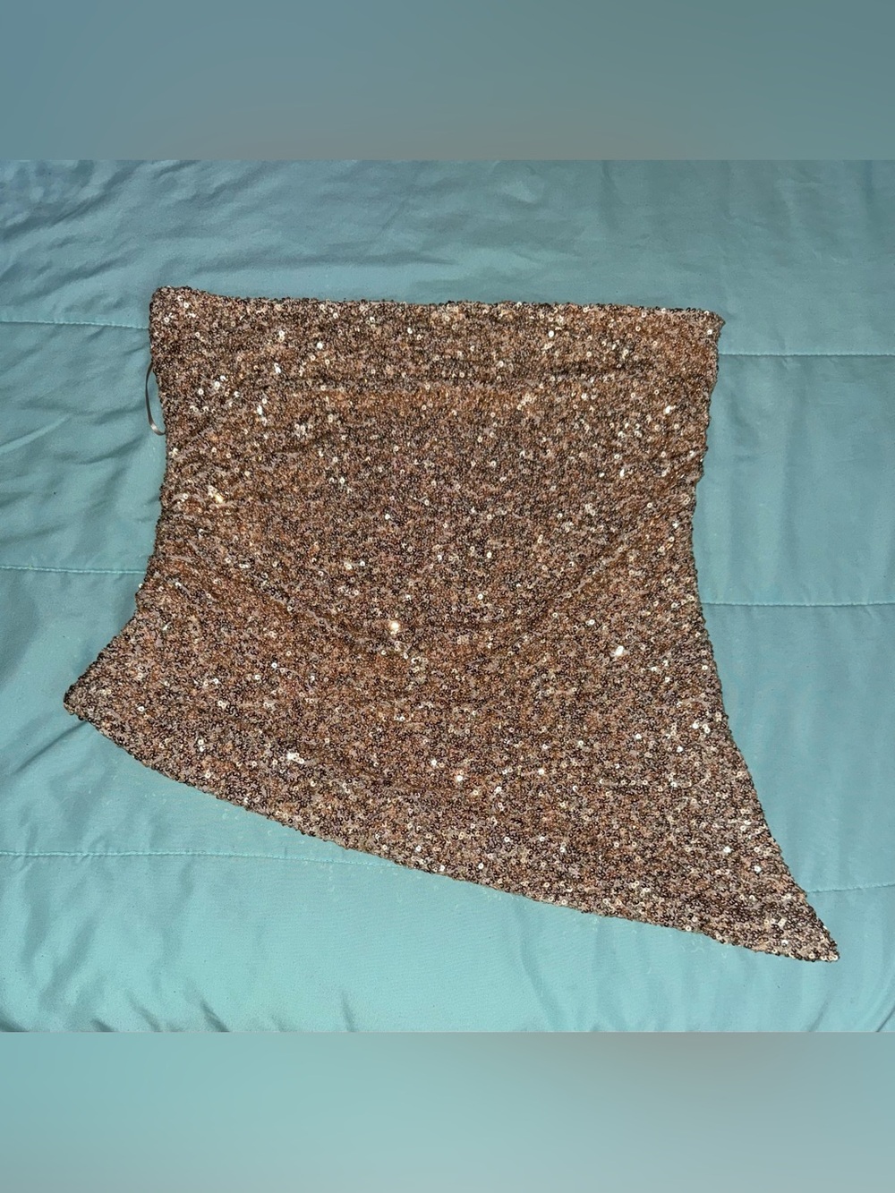 Edikted Sequin Asymmetric Slit Strapless Top